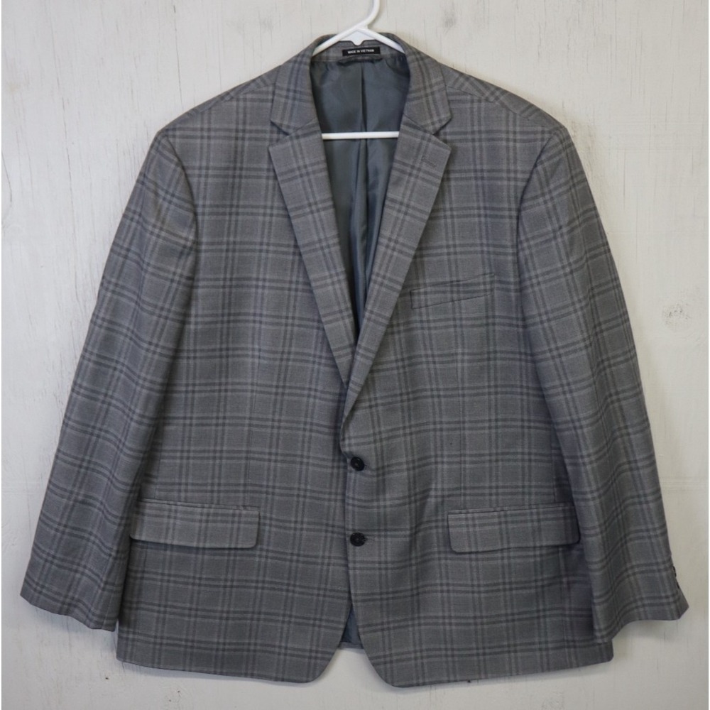 Claiborne Mens Jacket Size 50 R Sport Coat Gray Plaid 2 Button